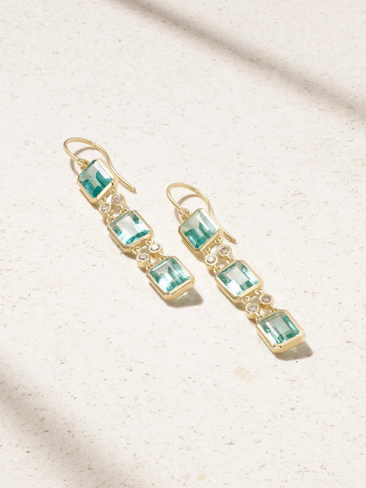 Tile Drop 18-karat Gold Apatite And Diamond Earrings