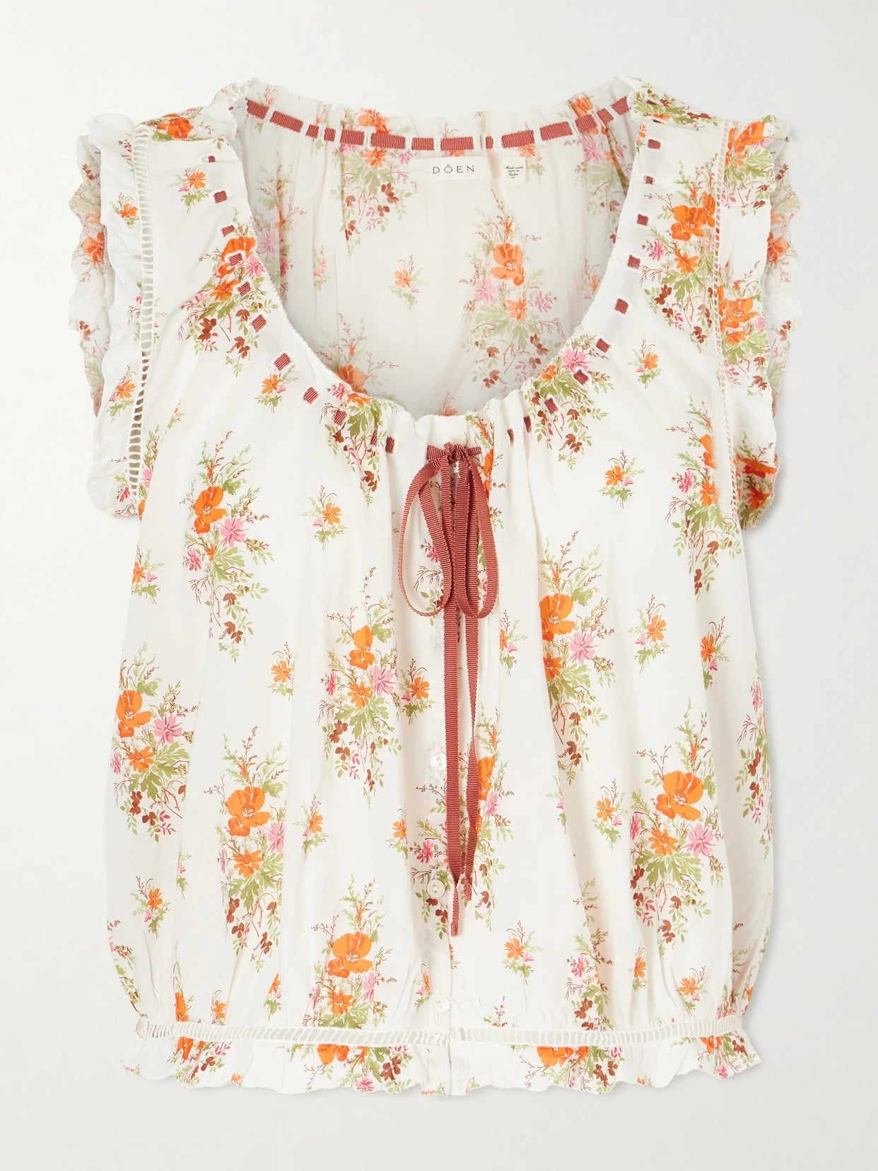 Traveler Embroidered Floral-print Organic Cotton Blouse