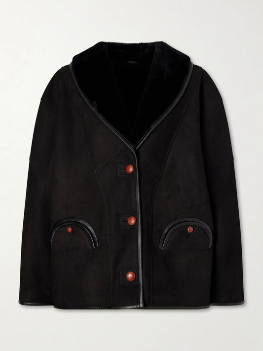 Image of Coats & Jackets. Product name - Tatoosh Shearling Coat in Black colour by brand - BLAZÉ Milano