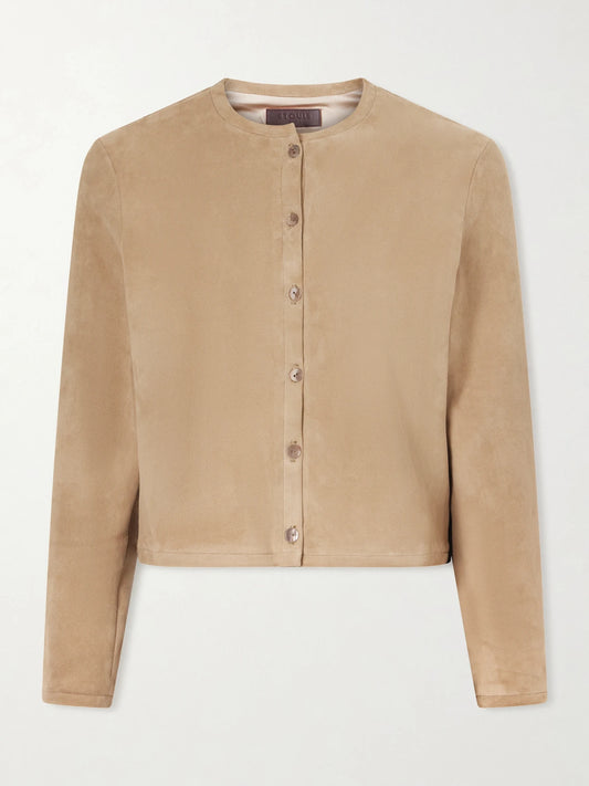 Image of Coats & Jackets. Product name - Astrid Suede Cardigan in Beige colour by brand - STOULS