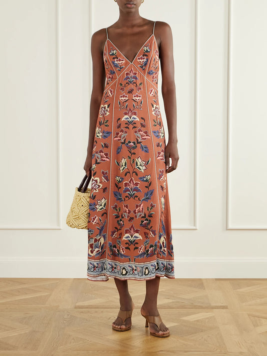 Image of Dresses. Product name - Floral Beauty Tapestry Floral-print Satin-twill Maxi Dress in Pink colour by brand - Farm Rio