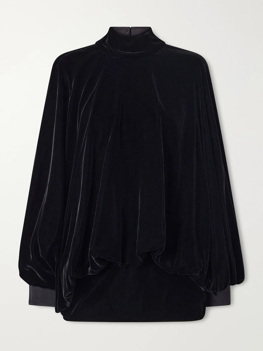 Valentino Garavani Tiered Gathered Velvet Blouse