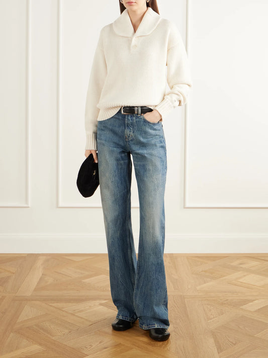 Image of a model wearing Outerwear. Product name - Wool And Brewed Protein By Spiber-blend Sweater in Cream colour by brand - Stella McCartney