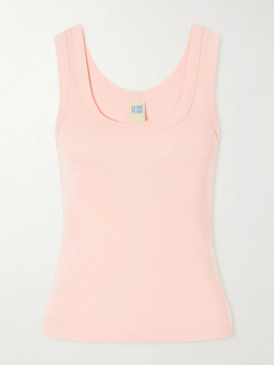 Image of a model wearing Tops. Product name - Hillie Organic Cotton-jersey Tank in Pastel pink colour by brand - FLORE FLORE