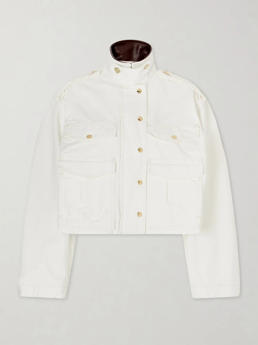 Image of Coats & Jackets. Product name - Henderson Leather-trimmed Regenerative Cotton-canvas Jacket in White colour by brand - RÙADH