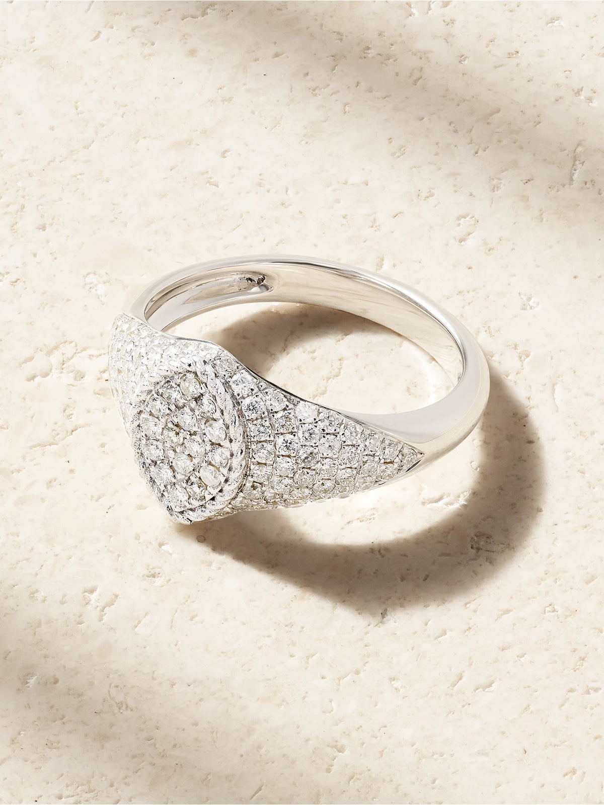 Baby Chevalière Marquise 9-karat White Gold Diamond Signet Ring