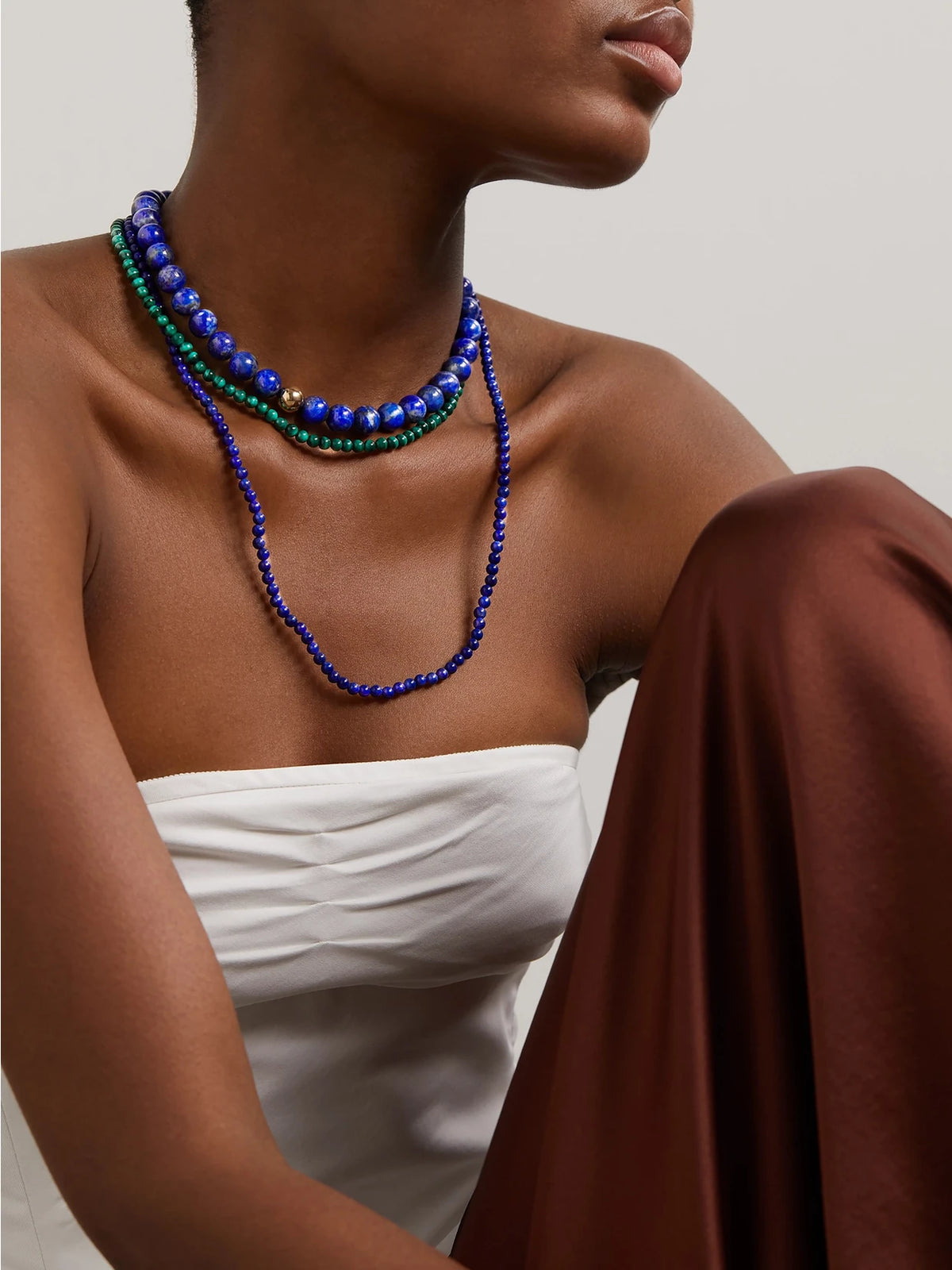 Image of Necklaces. Product name - 14-karat Gold Lapis Lazuli Necklace in Multi colour by brand - Mateo