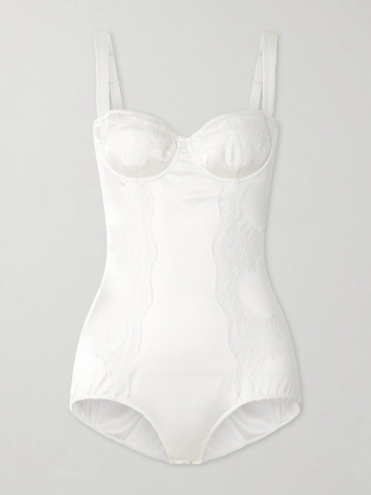 Lace-trimmed Silk-blend Satin Bodysuit