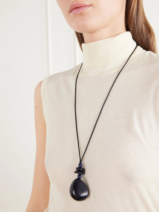 Image of Necklaces. Product name - The Tagua Pendant Seed And Leather Necklace in Navy colour by brand - Hunting Season