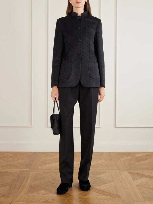 Image of Coats & Jackets. Product name - Alexander Brushed Wool And Cashmere-blend Blazer in Charcoal colour by brand - LIBEROWE
