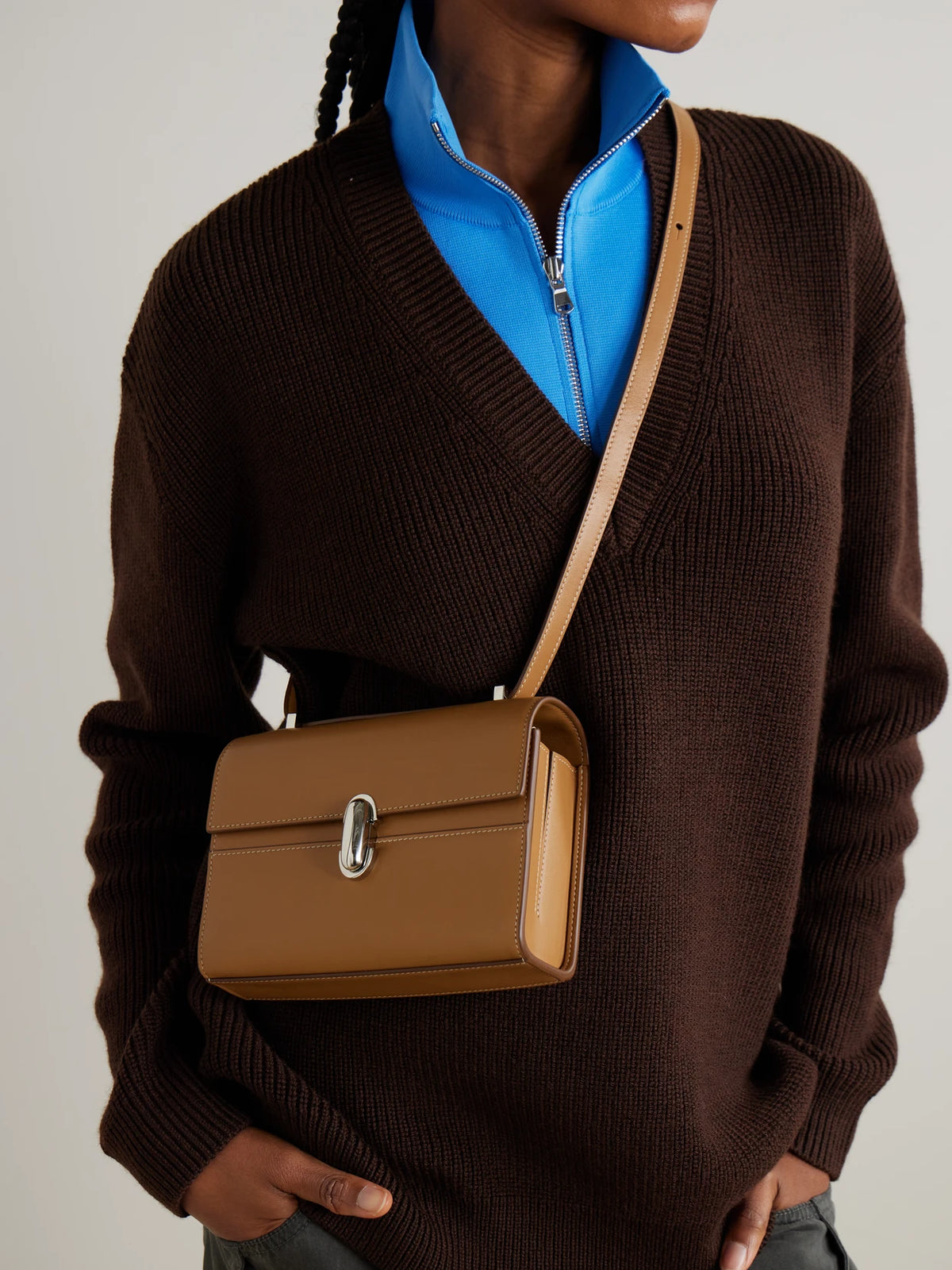 Image of Bags. Product name - Symmetry Leather Tote in Tan colour by brand - Savette