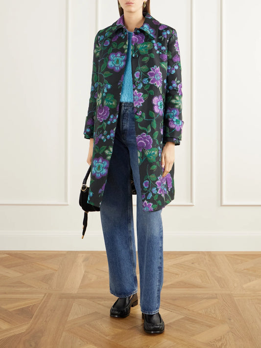 Image of Coats & Jackets. Product name - Precious Floral-jacquard Coat in Multi colour by brand - La DoubleJ