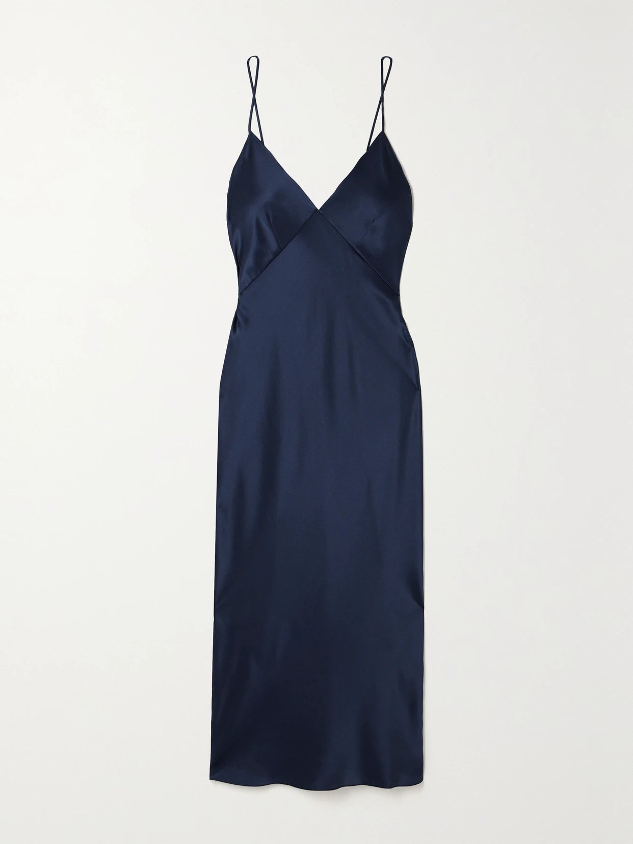 Image of Lingerie. Product name - Issa Silk-satin Nightdress in Navy colour by brand - Olivia von Halle