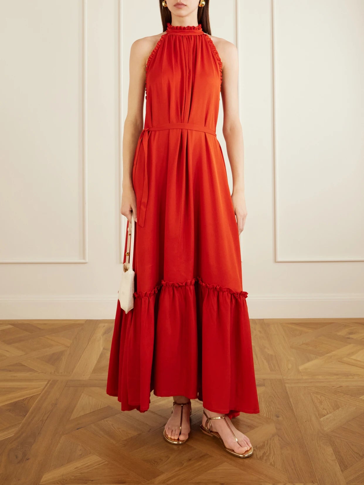 Image of Dresses. Product name - May Silk Crepe Maxi Dress in Red colour by brand - Giuliva Heritage