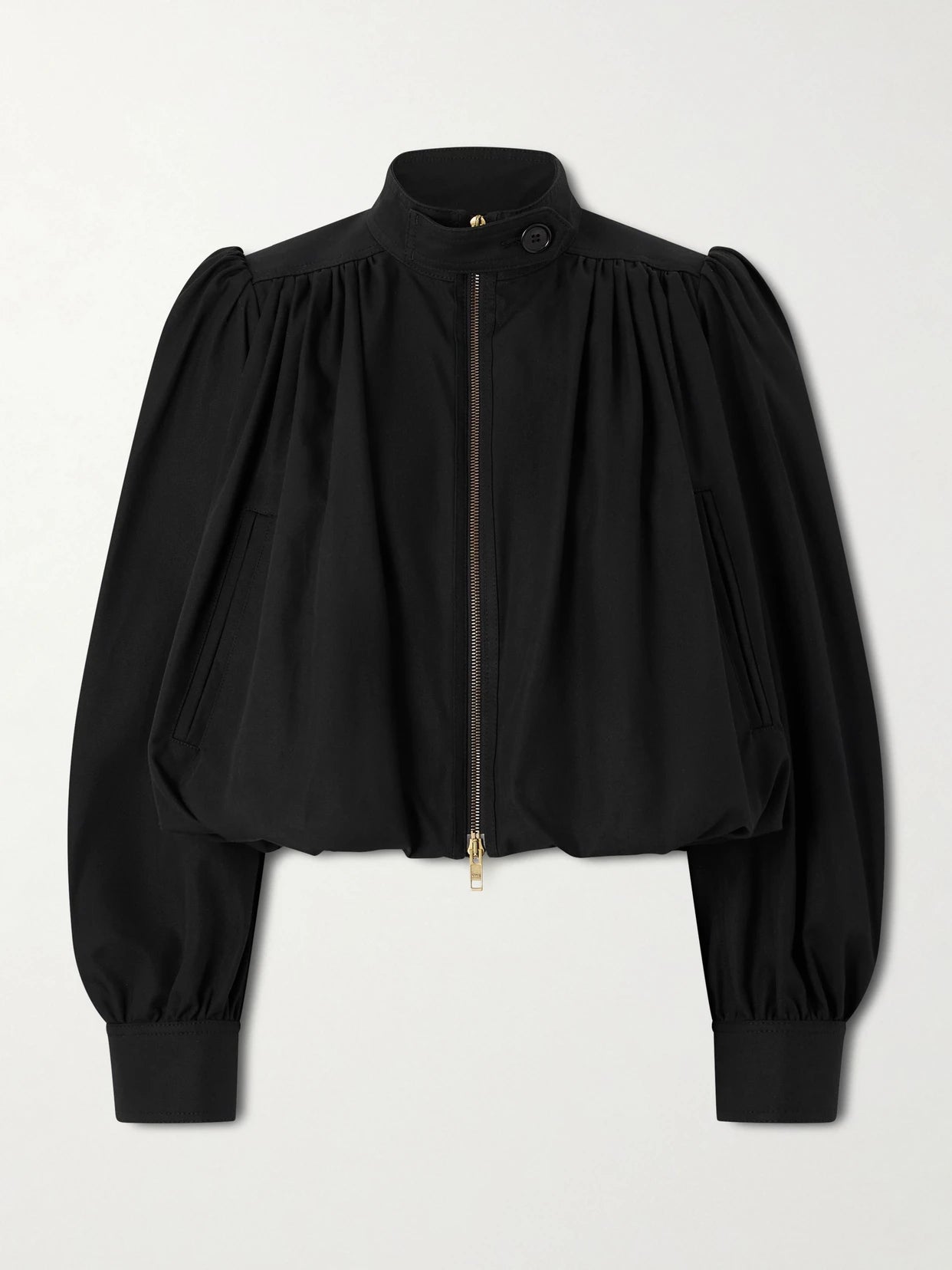 Image of Coats & Jackets. Product name - Cropped Gathered Cotton-canvas Jacket in Black colour by brand - Chloé