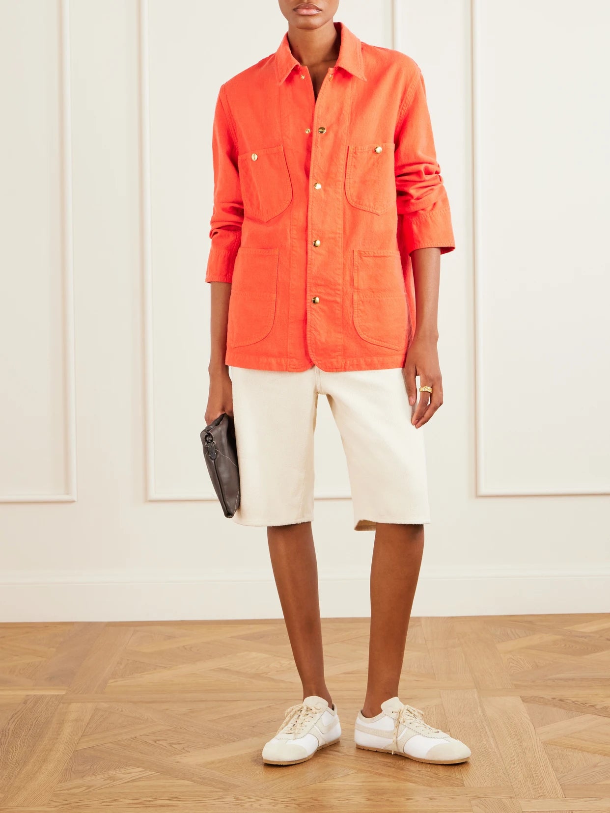 Image of Coats & Jackets. Product name - Wool, Cotton And Linen-blend Jacket in Orange colour by brand - Auralee