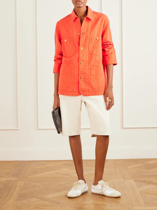 Image of Coats & Jackets. Product name - Wool, Cotton And Linen-blend Jacket in Orange colour by brand - Auralee