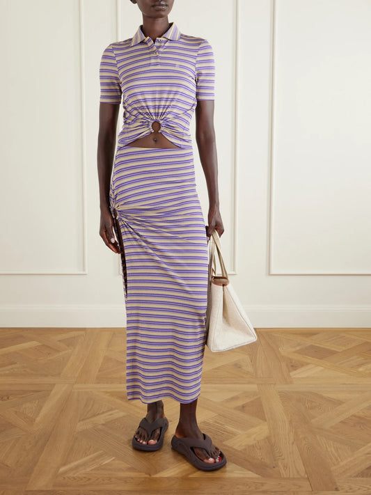 Image of Shirts. Product name - Embellished Striped Woven Polo Shirt in Multi colour by brand - RABANNE
