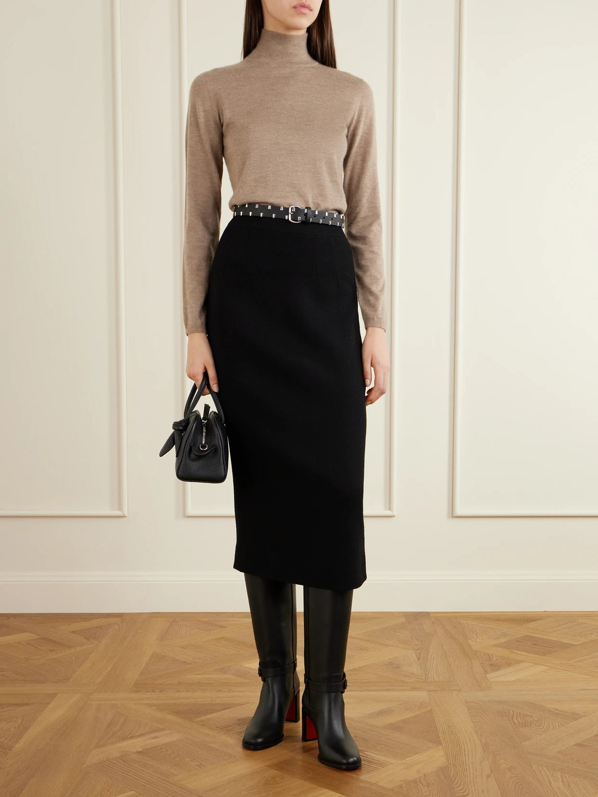 Image of Boots. Product name - Dianouchette Botta 70 Buckled Leather Knee Boots in Black colour by brand - Christian Louboutin