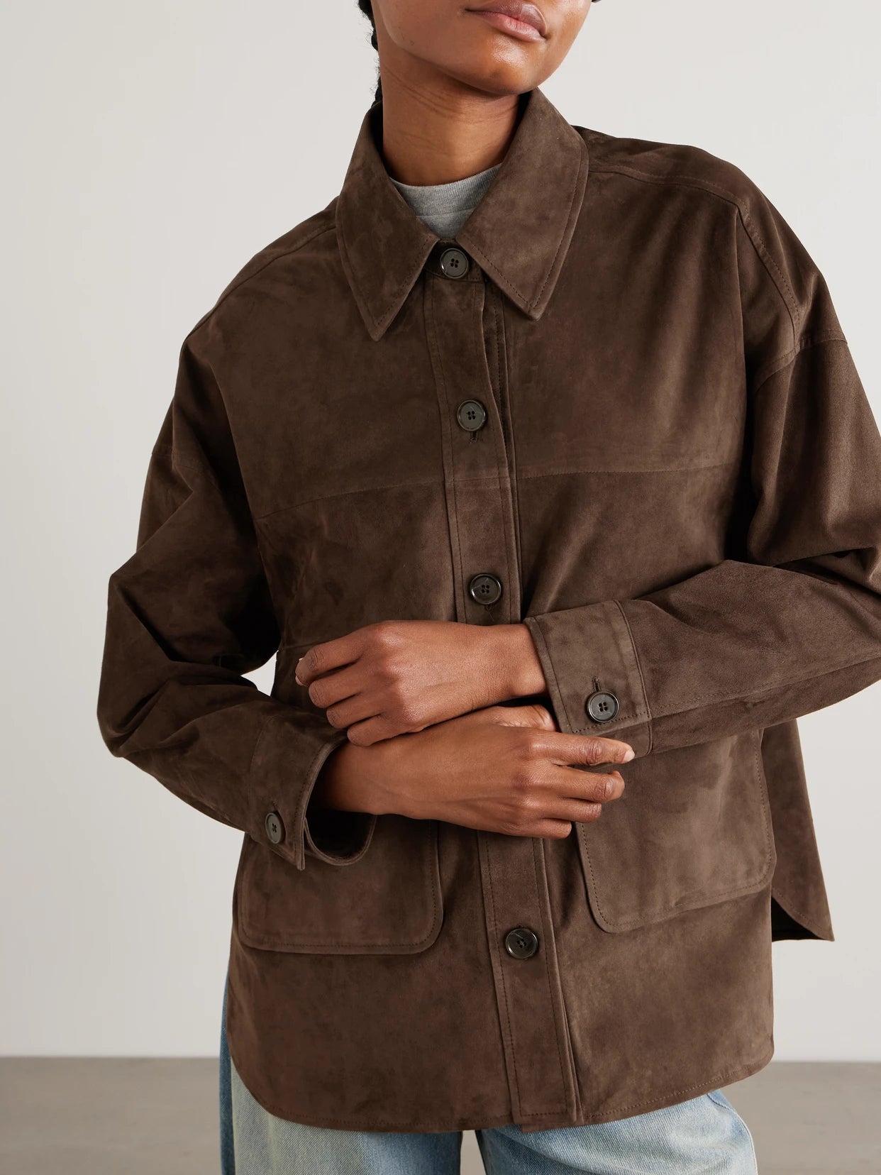 Kaylee Oversized Paneled Suede Jacket