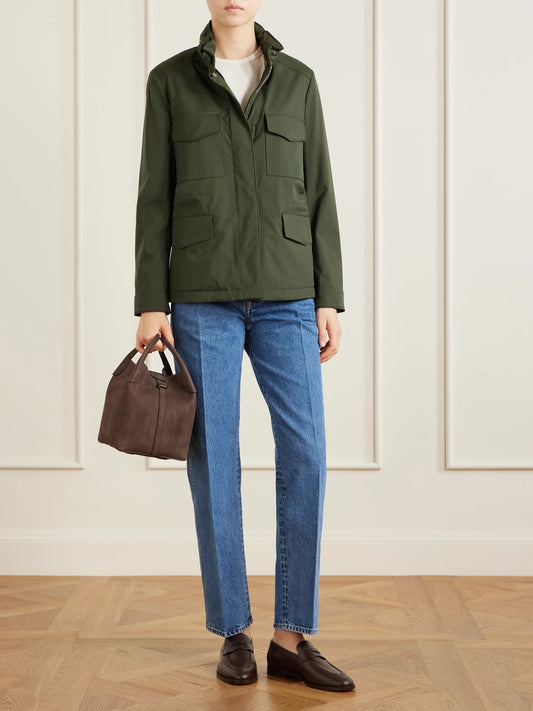 Image of Coats & Jackets. Product name - Traveller Mini Windmate Shell Jacket in Army green colour by brand - Loro Piana