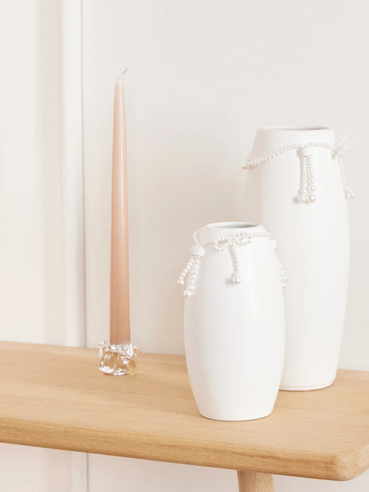 Image of Decor. Product name - Pearl-effect Bead-embellished Ceramic Vase in White colour by brand - Completedworks