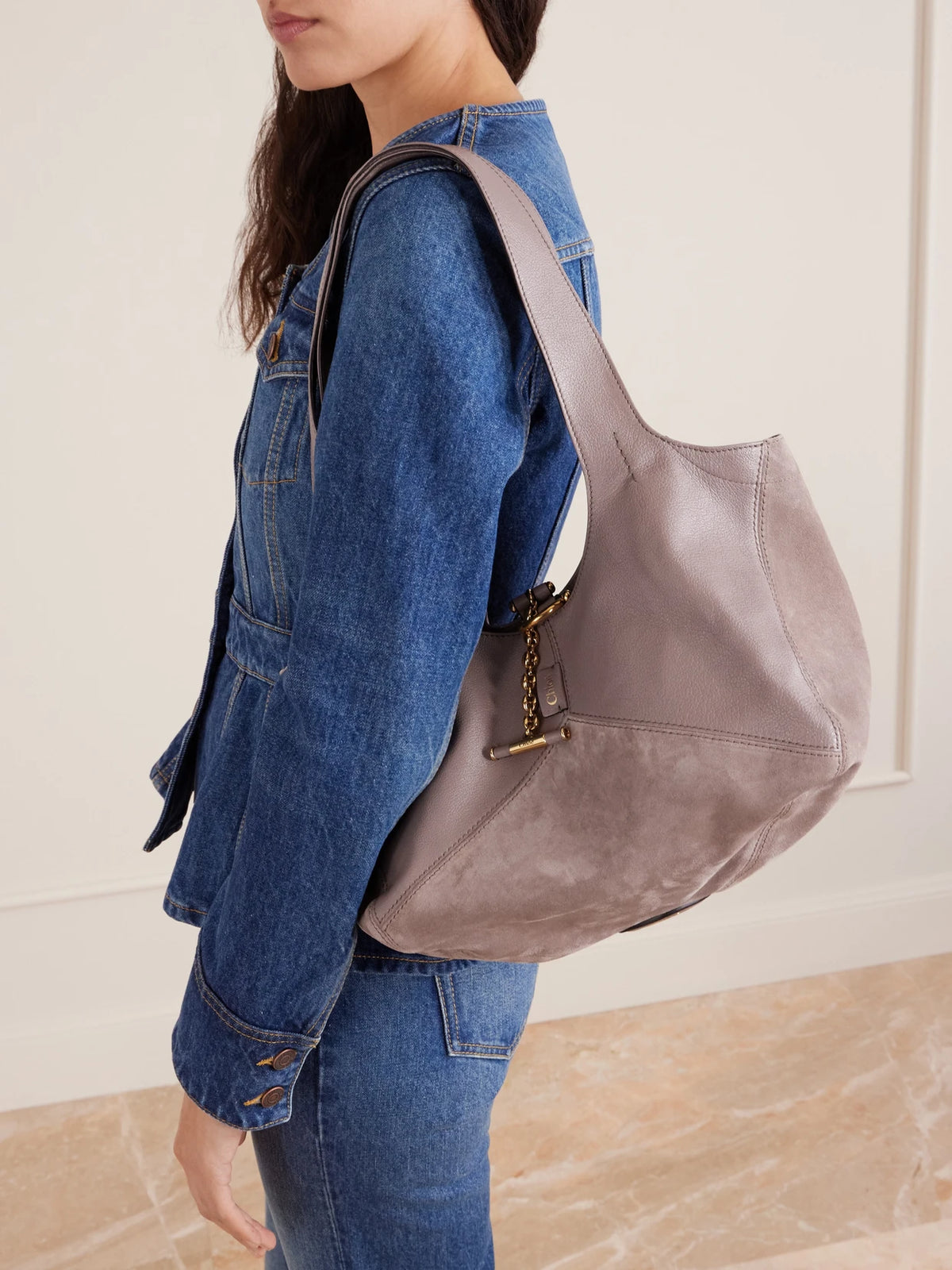 Balloon Leather-trimmed Suede Tote Bag