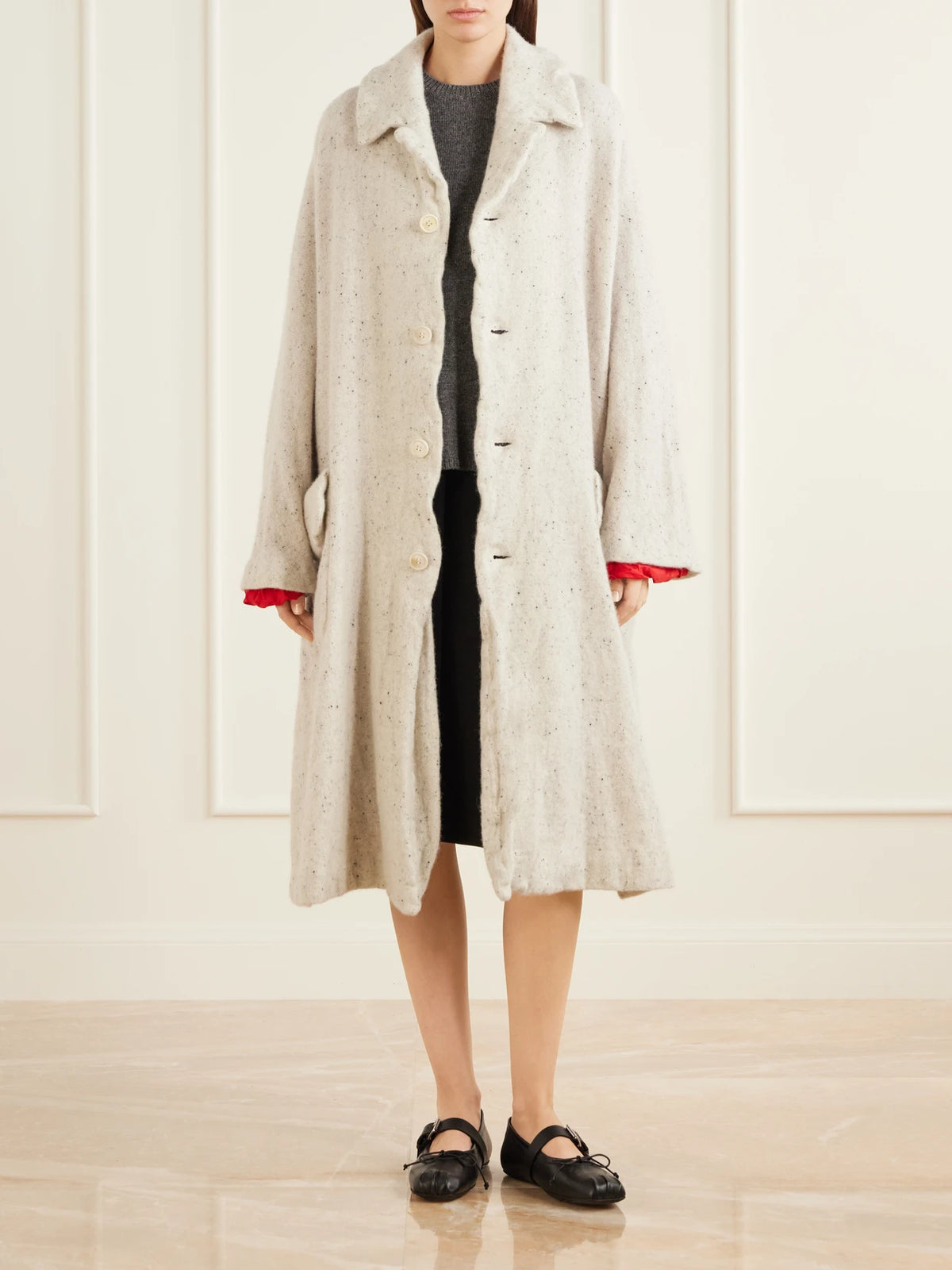 Image of Coats & Jackets. Product name - Wool-blend Tweed Coat in Ecru colour by brand - Comme des Garçons Comme des Garçons