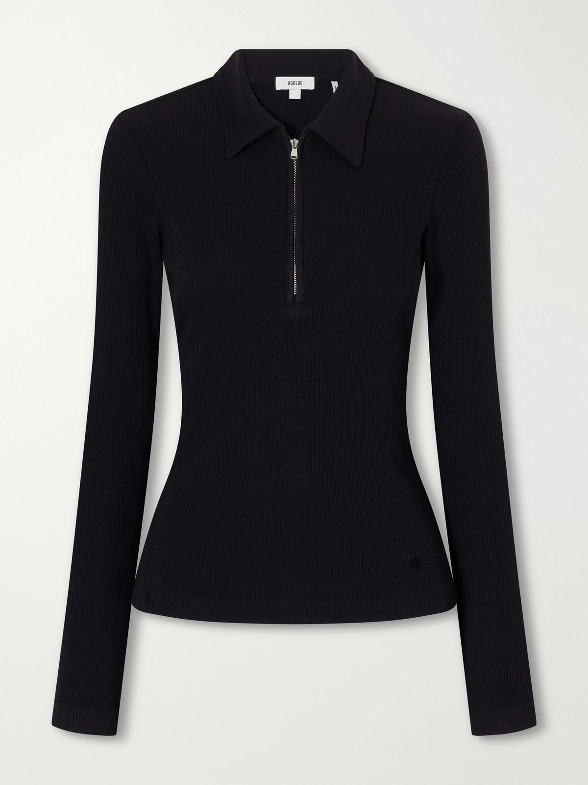 AGOLDE Amica Ribbed Stretch-cotton And Lyocell Tencel Blend Polo Shirt