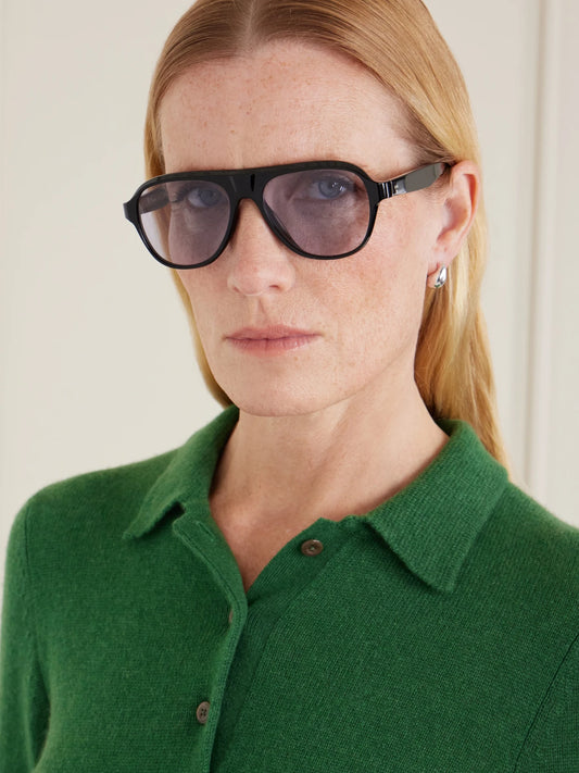 Image of Sunglasses. Product name - Paul Newman Sunglasses in Black colour by brand - Oliver Peoples