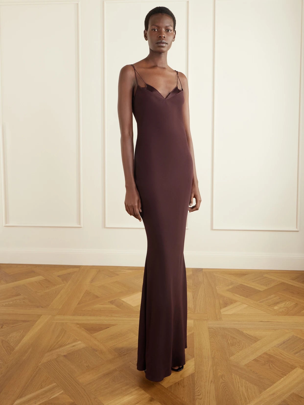 Image of Dresses. Product name - Maroon Enverse Satin Gown in Burgundy colour by brand - TOM FORD