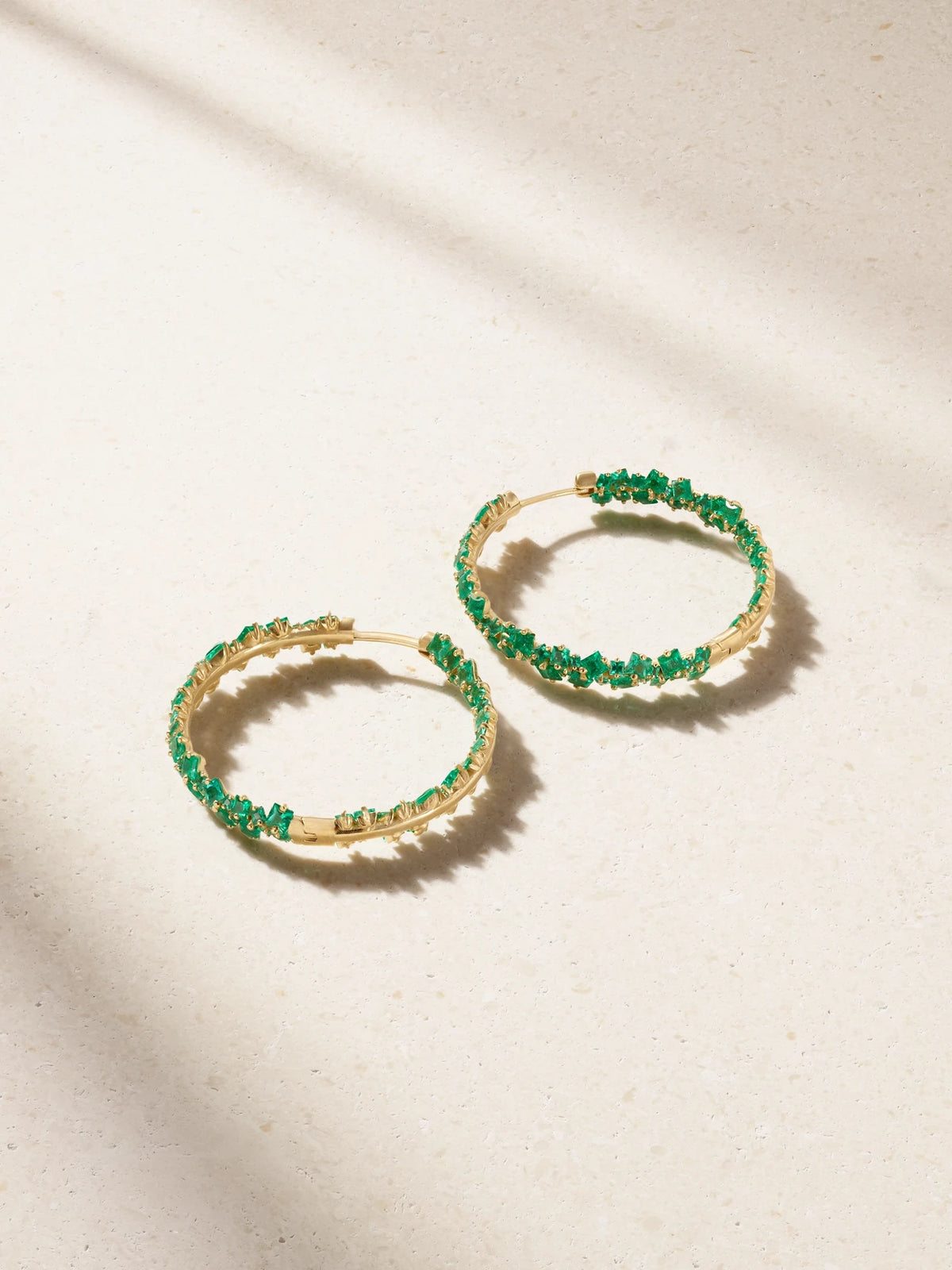 18-karat Gold Emerald Hoop Earrings