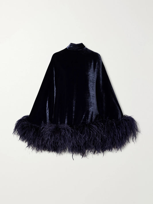 Taller Marmo Vegas Feather-trimmed Velvet Mini Dress