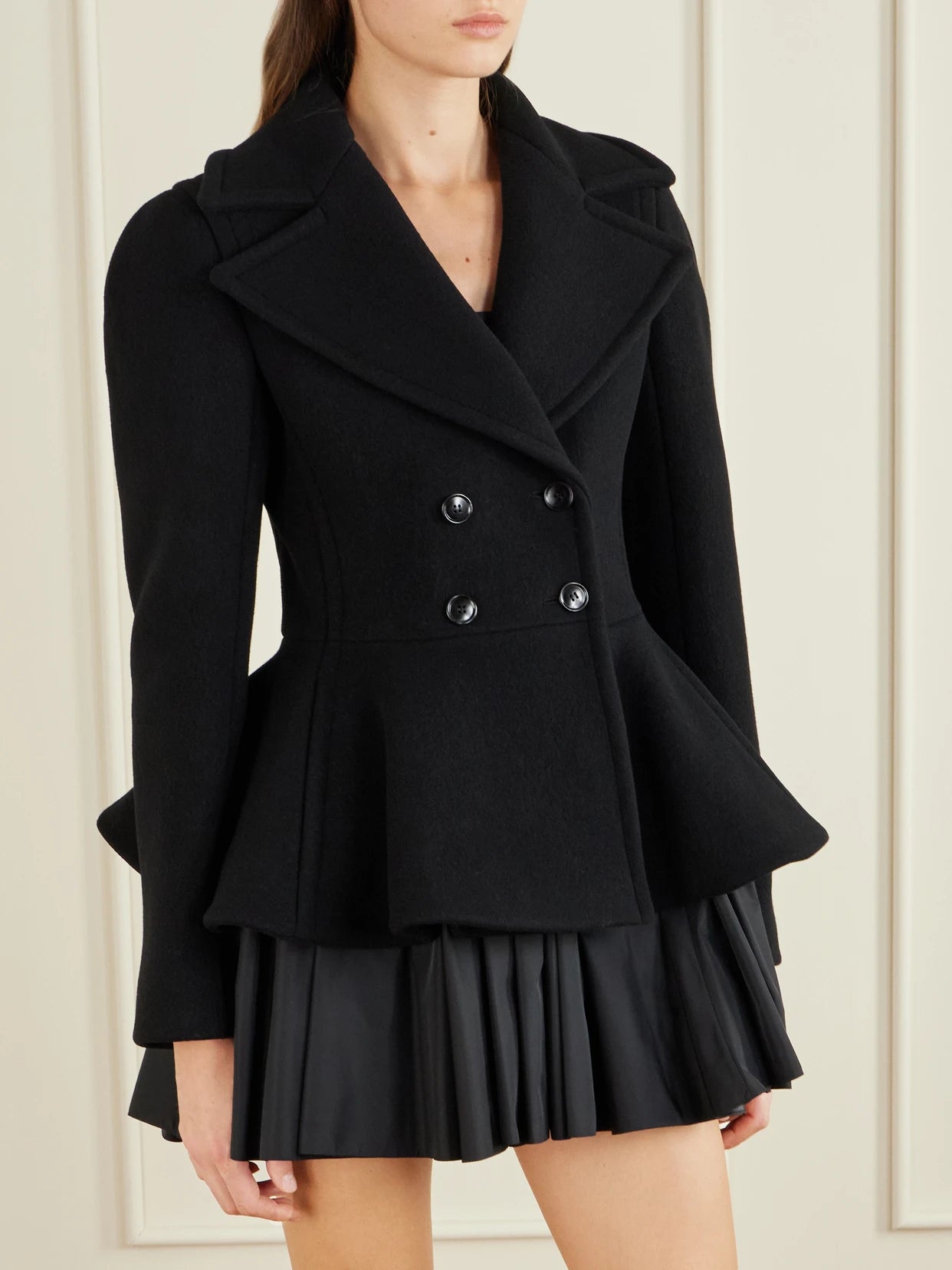 Double-breasted Wool-blend Peplum Coat