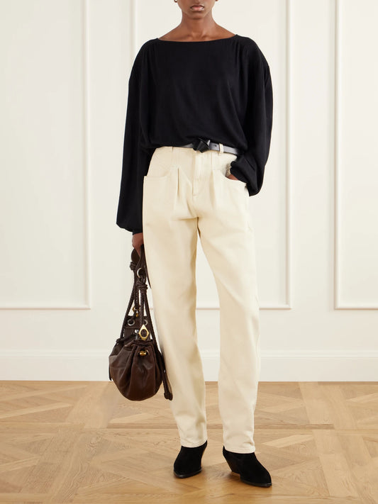 Image of a model wearing Outerwear. Product name - Enza Knitted Sweater in Gray colour by brand - ISABEL MARANT