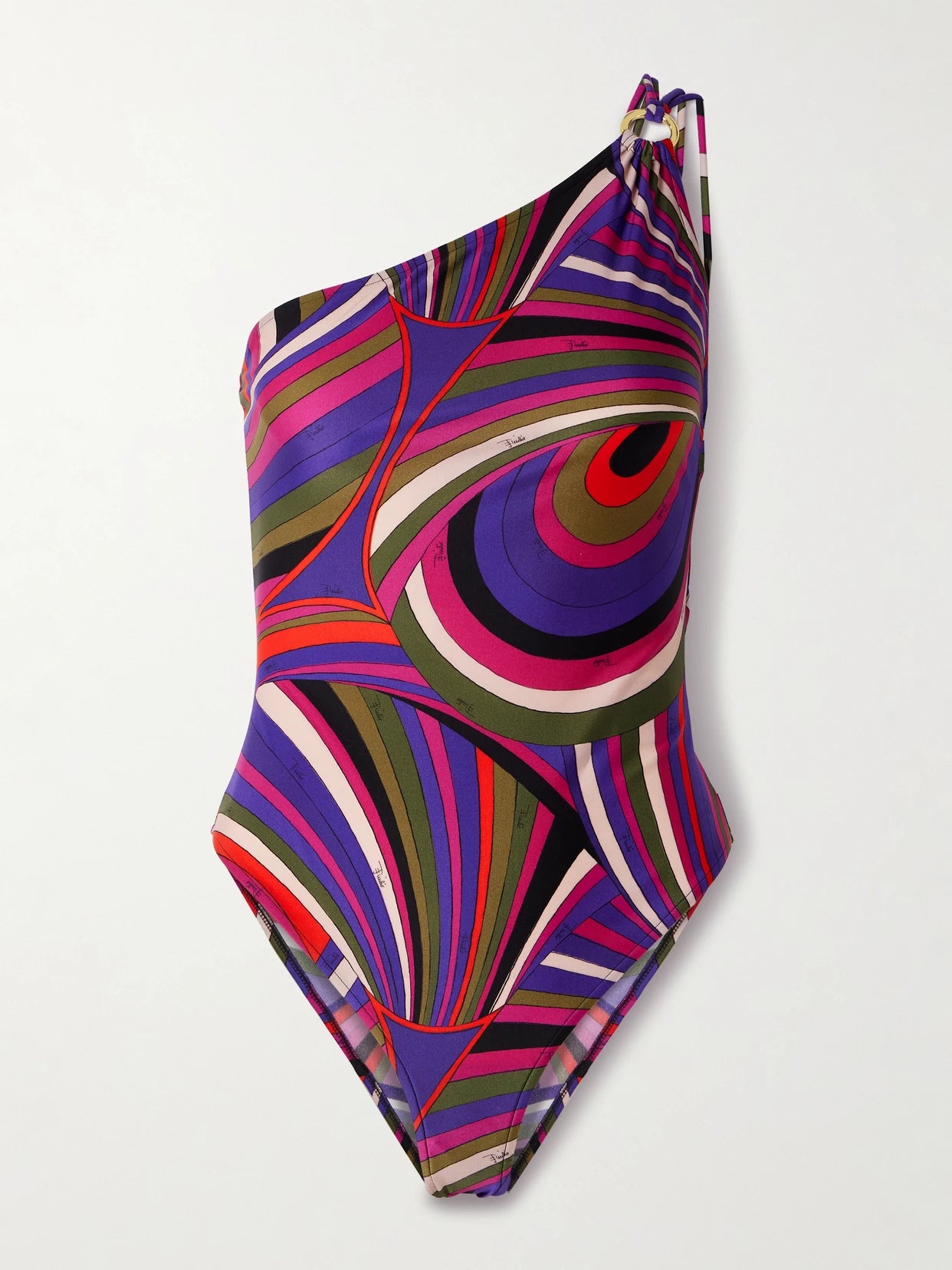 Image of Swimwear. Product name - One-shoulder Embellished Printed Swimsuit in Pink colour by brand - PUCCI