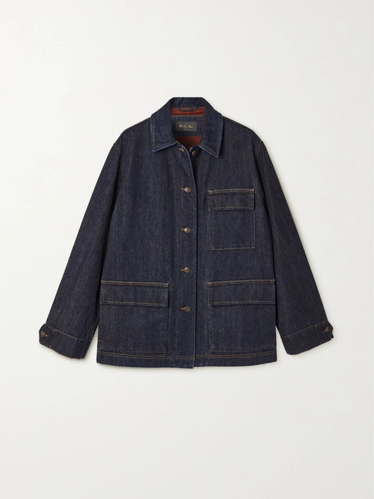 Image of a model wearing Tops. Product name - Denim Shirt in Indigo colour by brand - Loro Piana