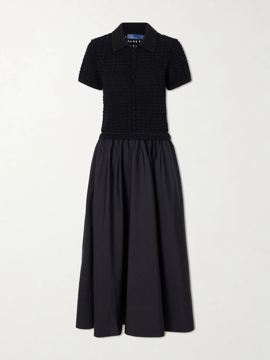 Image of Dresses. Product name - Crocheted Cotton-poplin Maxi Dress in Black colour by brand - Polo Ralph Lauren