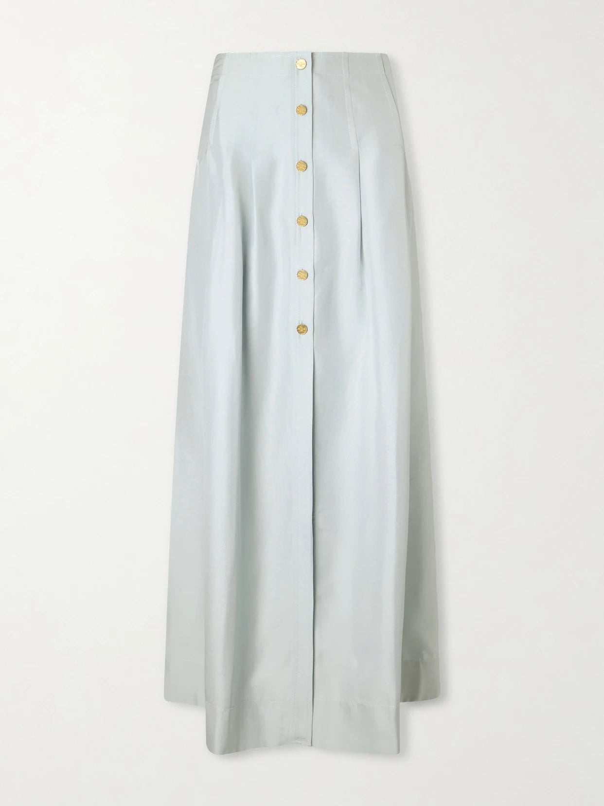 Image of a model wearing Skirts. Product name - Amou Pleated Silk Maxi Skirt in Sky blue colour by brand - Le Kasha