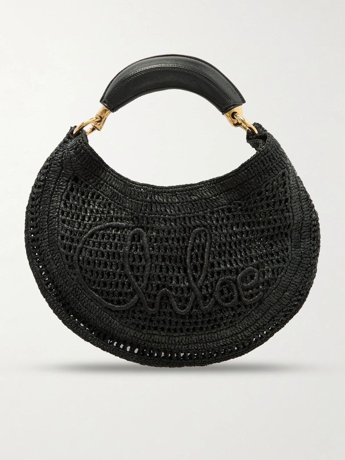 Summer Banana Leather-trimmed Embroidered Raffia Tote