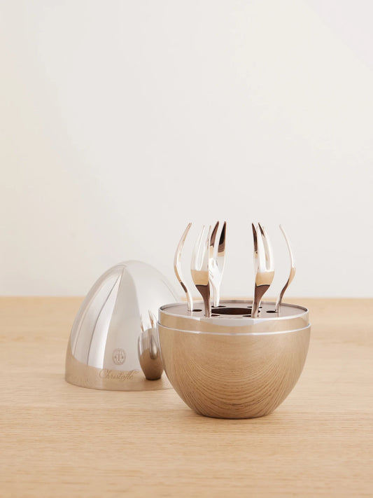 Image of Tableware. Product name - Mood Yummy Set Of Six Silver-plated Cocktail Forks in Multi colour by brand - Christofle