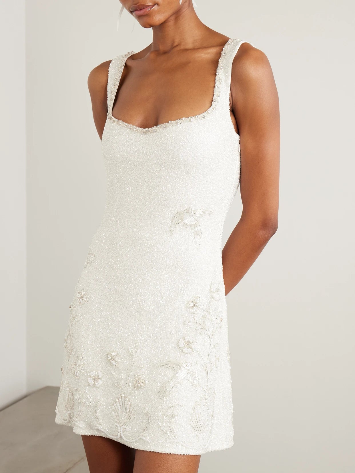 Snowdrop Embellished Beaded Stretch-tulle Mini Dress