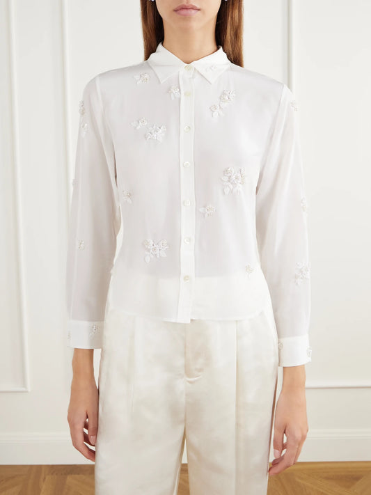 BERNADETTE Baby Bead-embellished Silk-crepe De Chine Shirt