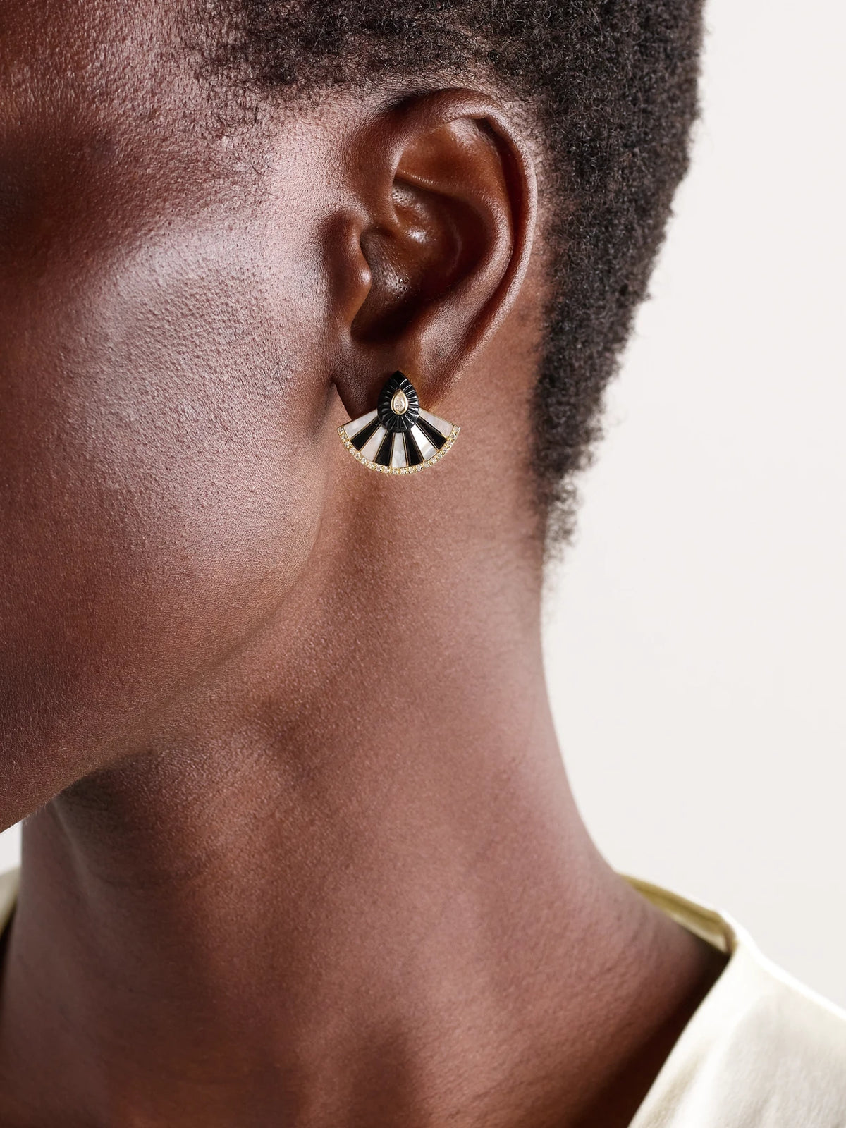 Image of Earrings. Product name - Bond Street Fan Mini 18-karat Gold Multi-stone Earrings in Multi colour by brand - L'Atelier Nawbar
