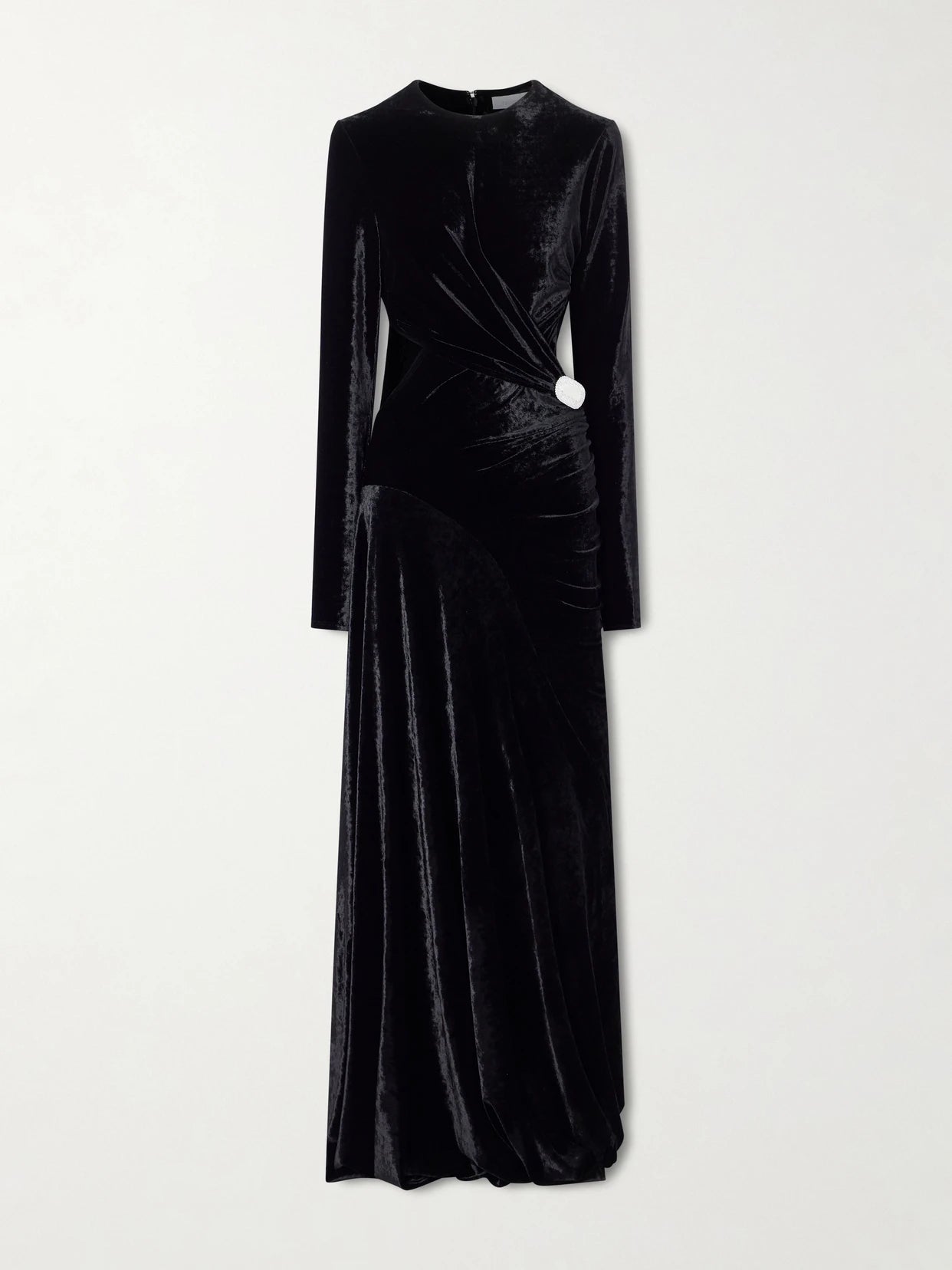 Image of Dresses. Product name - Embellished Cutout Velvet Maxi Dress in Black colour by brand - RABANNE