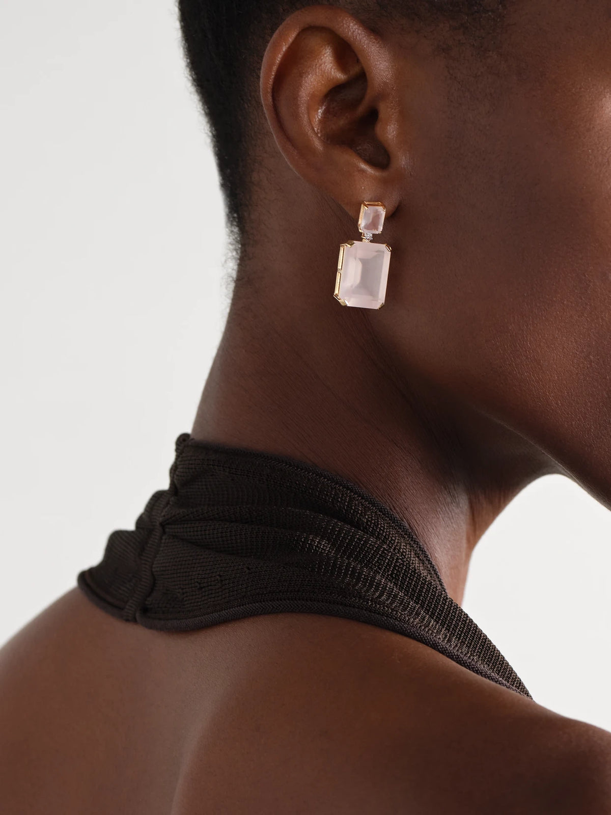 Image of Earrings. Product name - 14-karat Gold Rose Quartz And Diamond Earrings in Multi colour by brand - Mateo