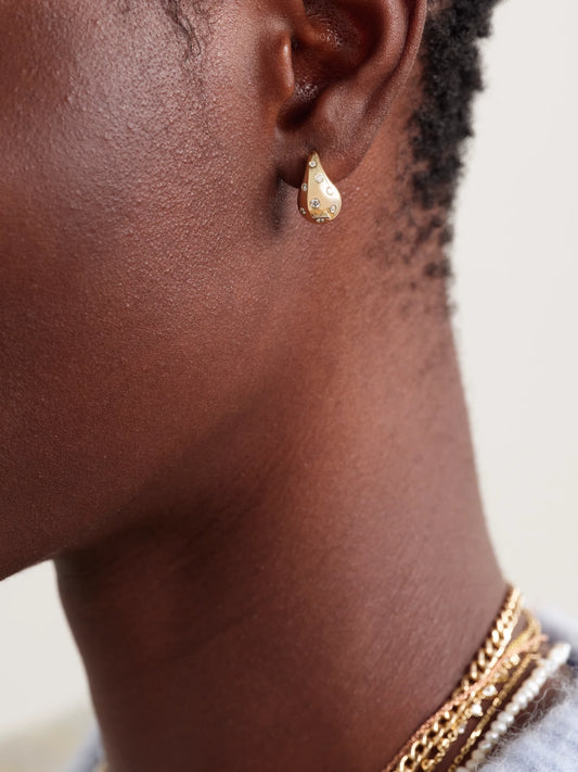 Image of Earrings. Product name - Happy Tears 14-karat Gold Diamond Earrings in Multi colour by brand - Roxanne First