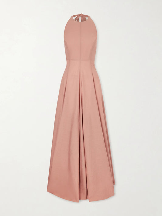 Pleated Cotton-blend Halterneck Maxi Dress