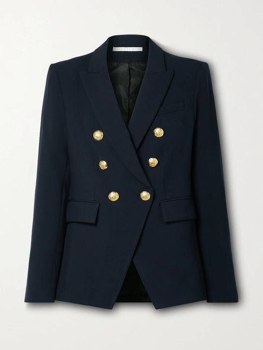 Image of Coats & Jackets. Product name - Miller Dickey Double-breasted Grain De Poudre Blazer in Midnight blue colour by brand - Veronica Beard