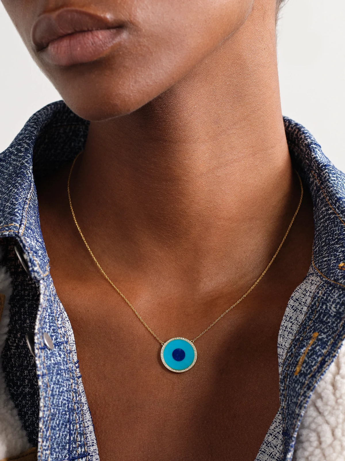 Image of Necklaces. Product name - Evil Eye 18-karat Gold Multi-stone Necklace in Blue colour by brand - Jennifer Meyer